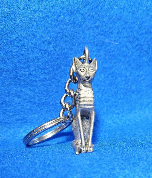 Pewter Egyptian Cat Keychain